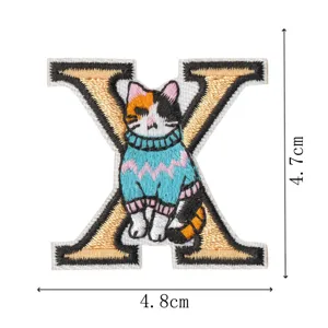 Cute calico cat letter X embroidered patch adhesive DIY clothing accessories bag badge 4.8cm