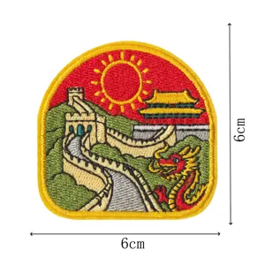 Great Wall scenic spot embroidered patch, Chinese dragon travel souvenir iron on badge