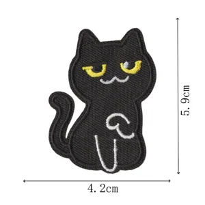 Cute black cat embroidered patch clothing repair badge funny design DIY accessory 5.9x4.2cm