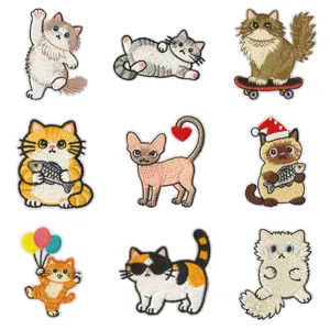 Cute Cartoon Cat Embroidery Patches Iron On Appliques Cute Animal Sew On Badges For Clothes Backpack Jacket DIY Decoration