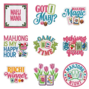 Parches bordados termoadhesivos de Mahjong con divertidos eslóganes en inglés para ropa y manualidades.