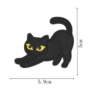 Black cat embroidered patch cute animal clothing repair badge iron on DIY accessory 5.9cm