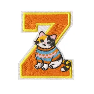 Letter Z cat embroidery patch iron on badge clothing apparel accessories cute applique design.