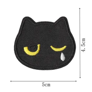 Black cat embroidered patch cute cartoon mood badge DIY clothing repair iron-on sticker 4.5x5cm