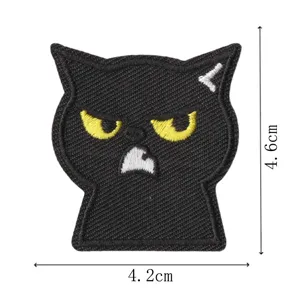 Grumpy black cat embroidered patch cute funny iron on badge clothing repair 4.2x4.6cm