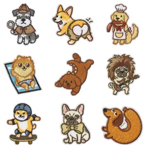 Funny Puppy Dog Embroidered Cloth Patches Iron On Sew On Cartoon Pet DIY Decorative Appliques For Clothes Backpack