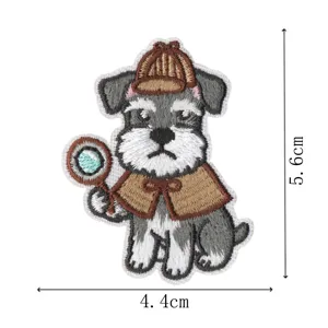 Cute detective schnauzer embroidery patch iron on badge for clothing backpack DIY decor style