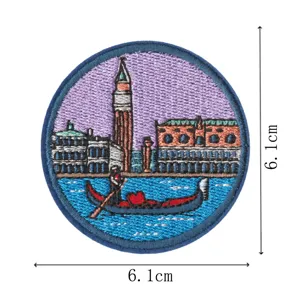 Toppa ricamata rotonda con paesaggio di Venezia, badge decorativo termoadesivo, 6.1cm.