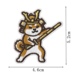 Divertente toppa ricamata Shiba Inu samurai, simpatico stemma termoadesivo per vestiti.