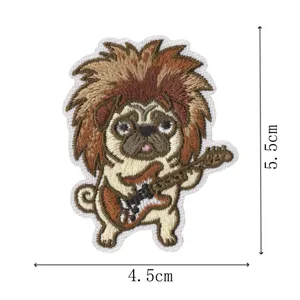 Cute pug dog embroidery patch DIY iron on badge rock guitar animal appliques sticker 5.5cm