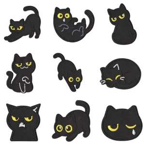 Black Cat Embroidered Patch Cartoon Animal Badge Iron On Applique For Clothing Repair DIY Decorative Fabric