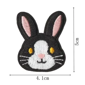 Cute black and white rabbit embroidery patch, detailed cute bunny patch for clothing DIY decor.