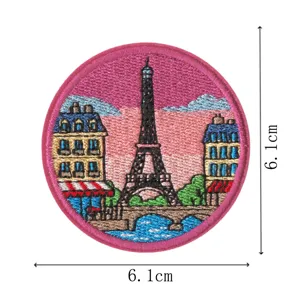Toppa ricamata Torre Eiffel di Parigi, stemma rotondo per vestiti, applicazione decorativa.