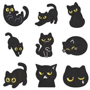 Cute black cat embroidered patches iron on badges set for clothing repair clothing decor