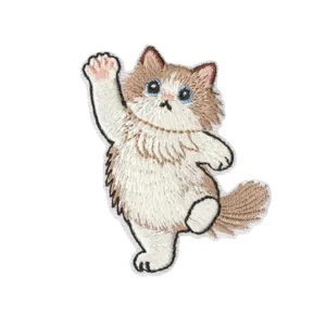 Cute cat embroidery patch, fluffy kitten iron-on badge for clothes and backpack decoration
