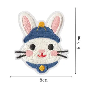 Cute cartoon rabbit embroidered patch for DIY clothing decoration, lovely bunny badge, 5x5.7cm