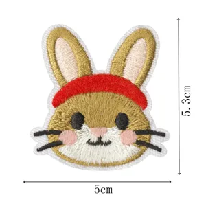 Cute Japanese rabbit embroidery patch, cartoon animal clothing DIY badge sticker, 5x5.3cm.