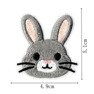 Cute grey rabbit embroidered patch for clothing DIY, high quality fabric badge appliques.