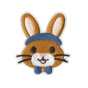 Cute rabbit embroidery patch with bow, perfect for sweet style clothing decoration and repair.