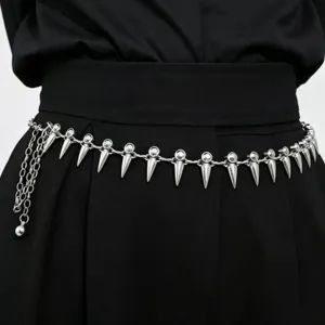 Punk style silver metal spike waist chain hip hop bullet waist belt body jewelry accessory
