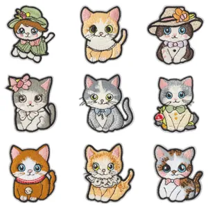 Patchs brodés de chat mignon de dessin animé, autocollants thermocollants pour vêtements.