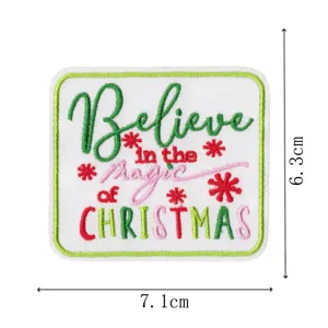 Christmas embroidered patch iron on square badge slogan applique for holiday clothing decor