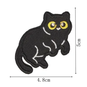 Detailed view of the dark black cat embroidery patch, perfect for clothing repair and badges.
