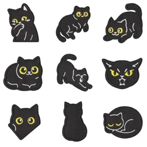 Black Cat Embroidered Patch Cute Cartoon Animal Iron On Badge For Clothes Backpack Repair DIY Decorative Applique