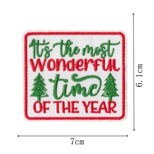 Christmas embroidered patch iron on square badge holiday slogan applique clothing repair decor