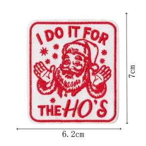 Christmas Santa embroidered patch, vintage red and white iron-on badge, DIY clothing repair accessory.