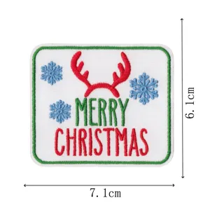 Christmas theme embroidered patch with cute reindeer antlers design, iron-on DIY clothing decor.