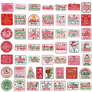 Christmas Iron On Patches Festive Slogans Embroidered Applique Badges For Clothing Repair DIY Decoration