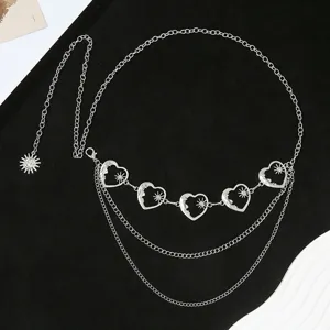 Chaîne de taille argentée chaîne de corps avec pendentif cœur lune soleil bijoux mode