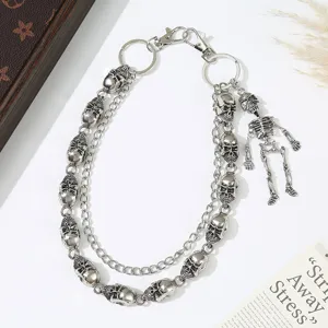 Punk Totenkopf Hosenkette, Hip-Hop doppelseitige Metallkette mit Skelett Anhanger Detail.