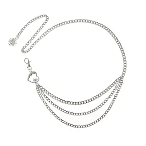 Fashion multi-layer metal waist chain body chain with heart sun moon pendant for women chic style.