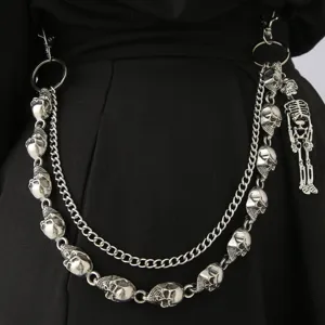 Punk Hip-Hop Totenkopf Anhänger Hosenkette Metall Doppellagige Geldbörsenkette Streetwear Goth Jeans Kette Schmuck