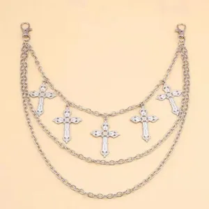 Mehrlagige Metall Taillenkette Punk Stil Körperkette mit Vintage Kreuz Anhängern Damen.