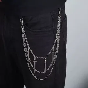 Punk-Stil mehrschichtige Metall Taillenkette mit Schwertanhänger im Detailansicht