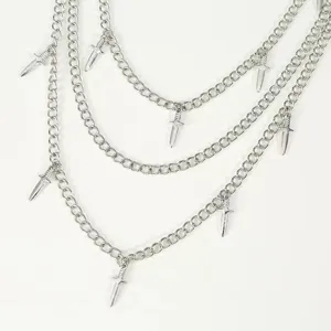 Gothic punk multi-layer metal pants chain featuring cool dagger pendants for edgy street style.