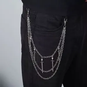Punk Gotische Mehrschichtige Metall Taille Kette Vintage Schwert Kreuz Anhänger Hosenkette Körper Kette Mode Schmuck Für Damen