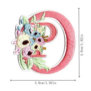 Embroidered letter D floral patch badge for DIY apparel accessories and craft decoration.