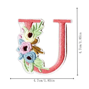 Floral letter U embroidered patch DIY clothing accessory badge sew on appliques 1pc