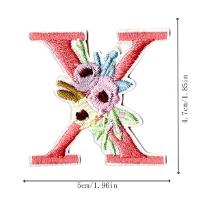 Embroidered letter K patch floral applique DIY clothing accessories for garment decoration