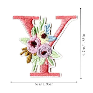 Letter Y embroidered flower patch for DIY clothing accessories, jackets and bags decoration.