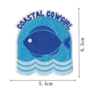 Blue whale embroidery patch coastal cowgirl style iron on badge for clothing decoration.