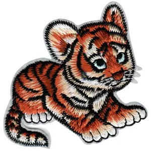 Cute cartoon tiger embroidery patch, decorative iron-on fabric badge for clothes and backpack.