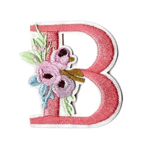 Floral letter B embroidered patch DIY clothing accessory decorative badge applique for jackets