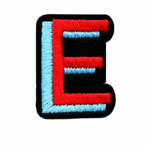 Colorful embroidered letter E patch, DIY decorative fabric applique badge for clothes.