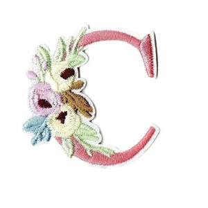 Floral alphabet letter C embroidered patch iron on DIY clothing craft badge accessory