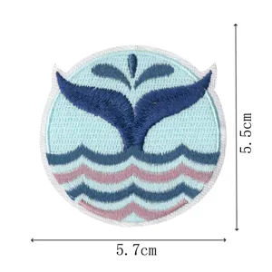 Blue whale tail embroidered patch ocean waves DIY iron on badge for clothing decoration